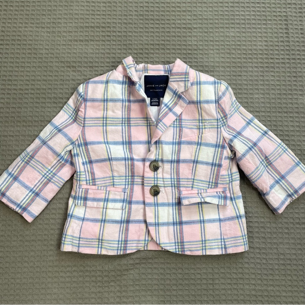Janie And Jack Plaid Blazer Jacket 3-6 Months Boy Linen Blend Spring Easter